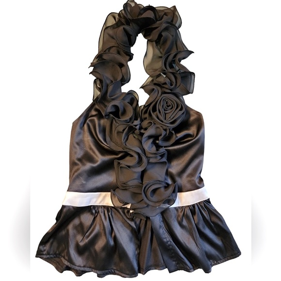 bebe Tops - Bebe - on the neck,women stretch satin blouse 3D flowers size S
